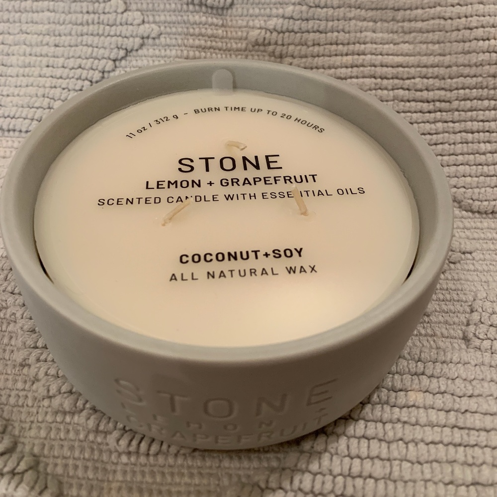 Embossed Ceramic 3-wick Jar Candle Stone